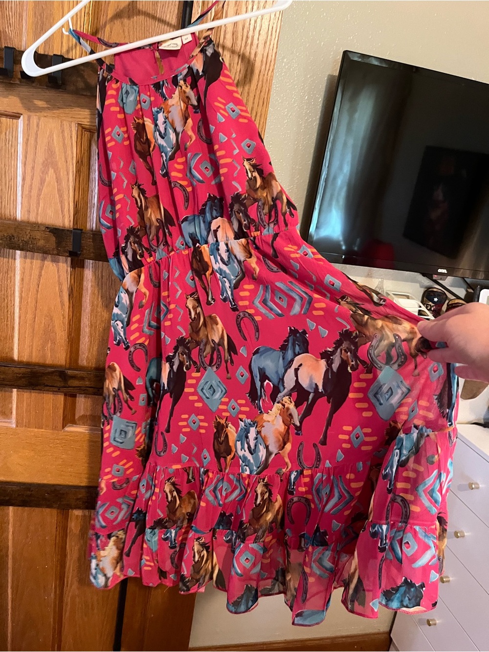Women’s Grace & Emma Pink Horse-Print Halter Skirt Size Med